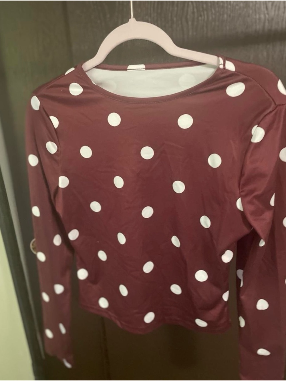 SHEIN Maroon Long-Sleeve Polka Dot Top